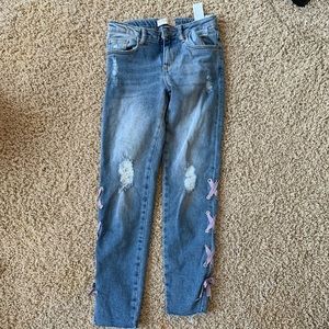 Zara girls jeans with ribbon detailing